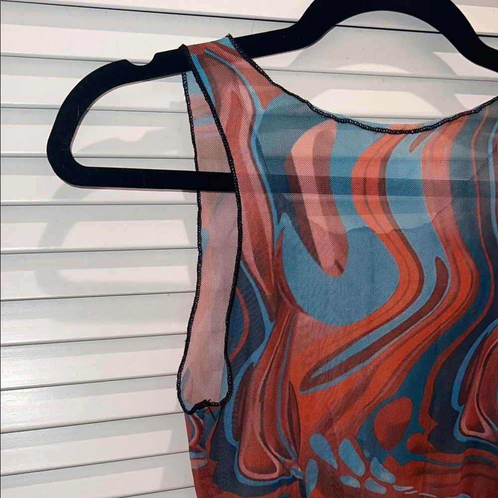 Turquoise and Orange See-through Swirl Pattern Bodysuit - Picture 7 of 11